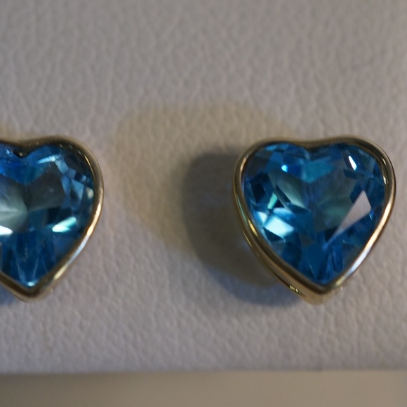 14KY Gold Bezel Set Genuine Blue Topaz Earrings - Picture 3 of 4